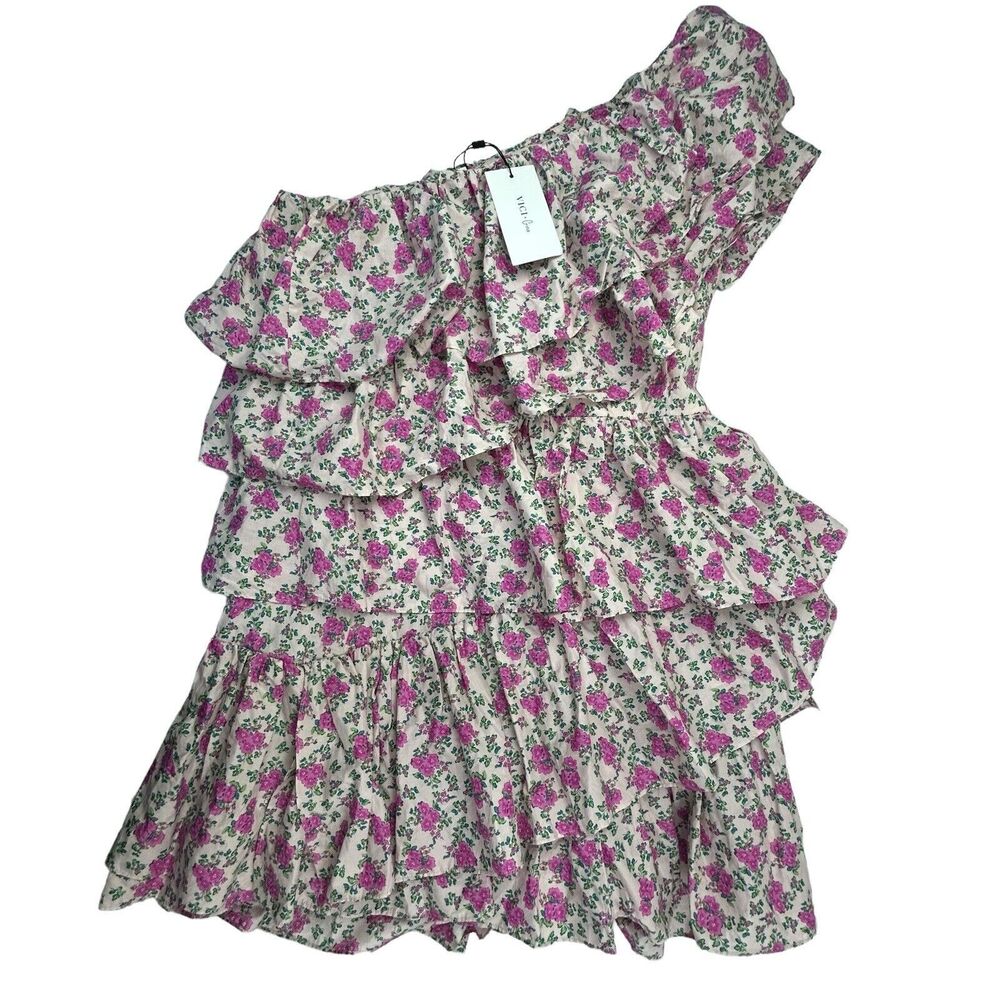 NEW Vici x Gina Secret Admirer Ruffle One Shoulder Dress Women XL Pink Floral